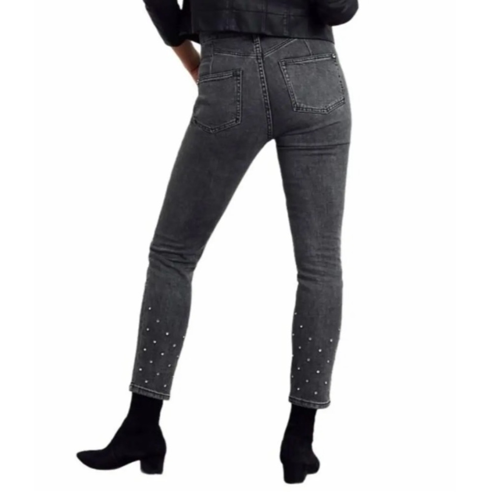 Anthropologie Pilcro Black Gray Silver Rhinestone High Rise Slim Jeans - Picture 2 of 5